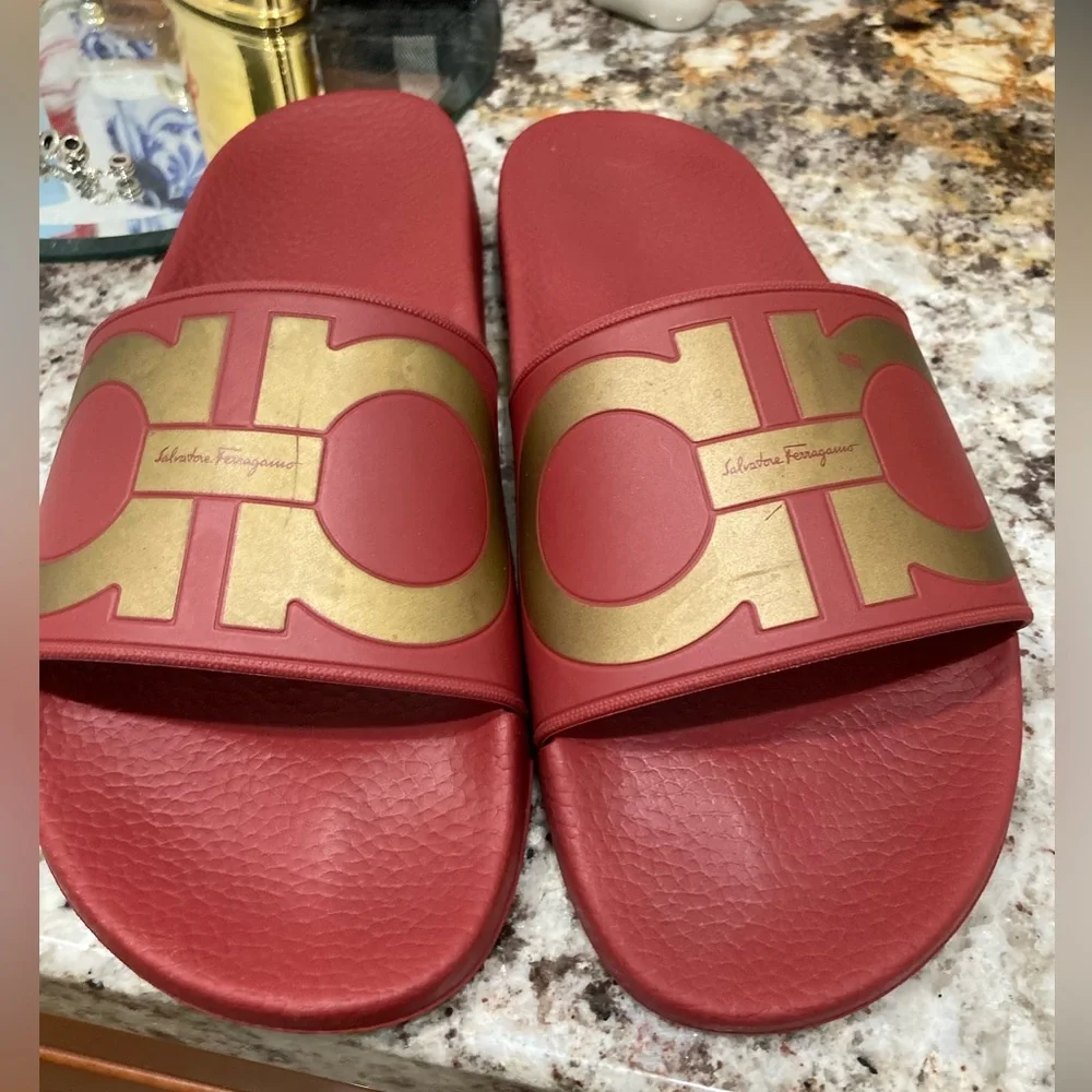 Salvatore Ferragamo Mens Brown Leather Sandals with  Logo Slip On 7D Unisex w9 FERRAGAMO Brise 2 Slide Sandal (Men) | Nordstrom main image 4